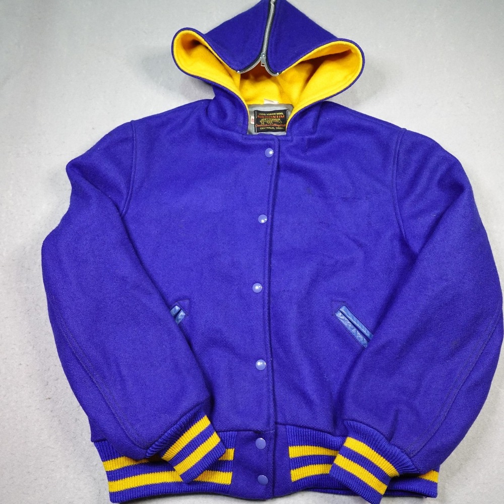 Vintage Skookum Letterman Jacket Mens 40 blue Wool Hooded Varsity Made USA